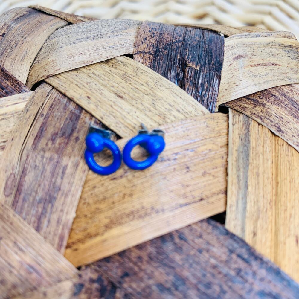 Tiny Blue Door knocker Circles Stud Earrings Kidcore Y2K 0.25"